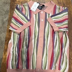 WeSC Unisex SS Collar Polo Button Front Knit Cardigan.  Unisex- Woman’s-L Men-M